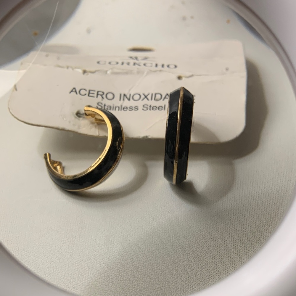Chic Black and Gold stainless steel Hoop Earrings